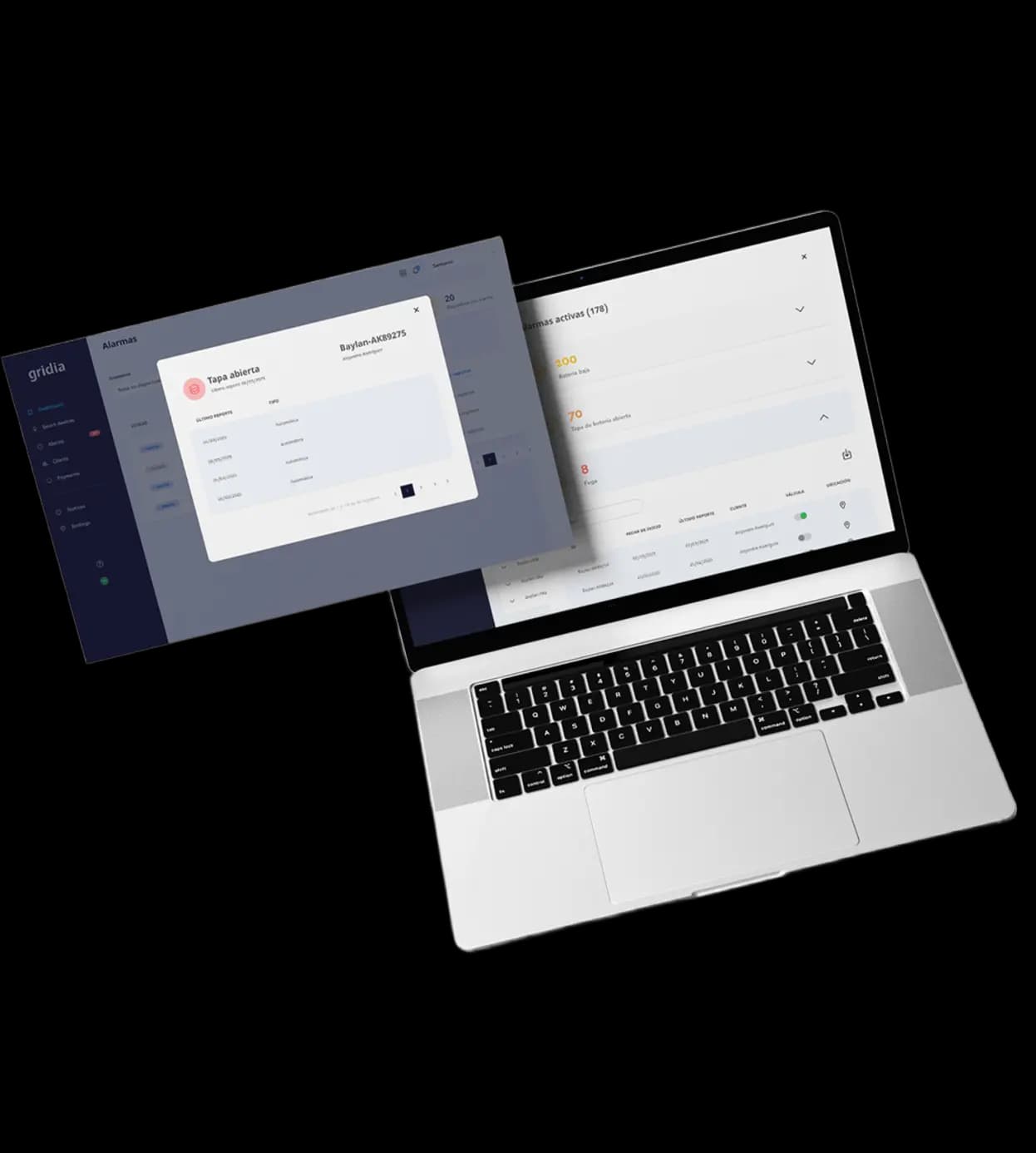 Gridia alarmas mockup